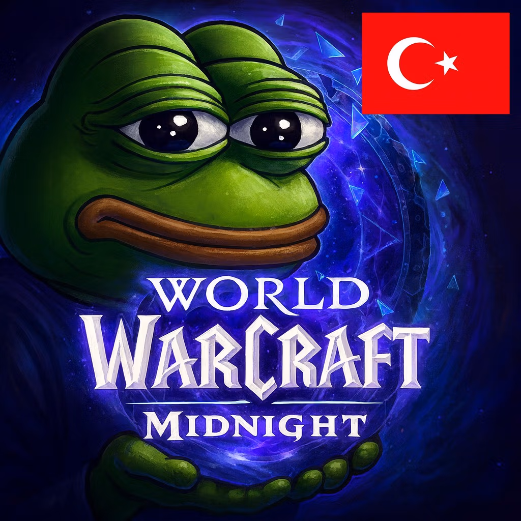 Забавный мем с изображением Pepe в стиле World of Warcraft Midnight, турецкий флаг.